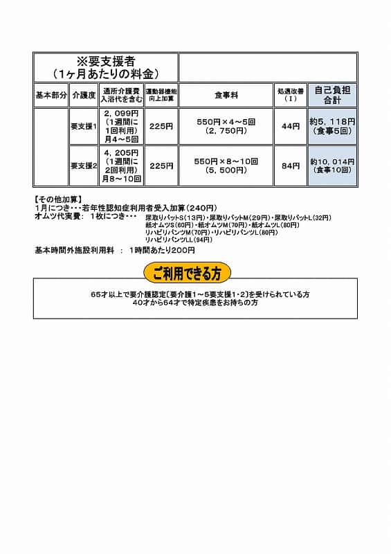 リハビリデイサービス利用料金